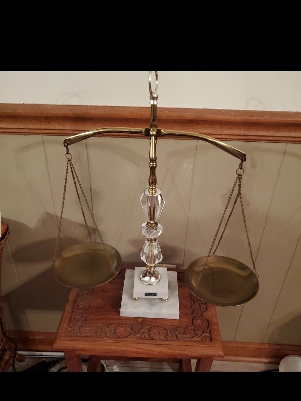Elegant Brass Balance Scale Crystal Accents - Gold & White Made In Italy Marble